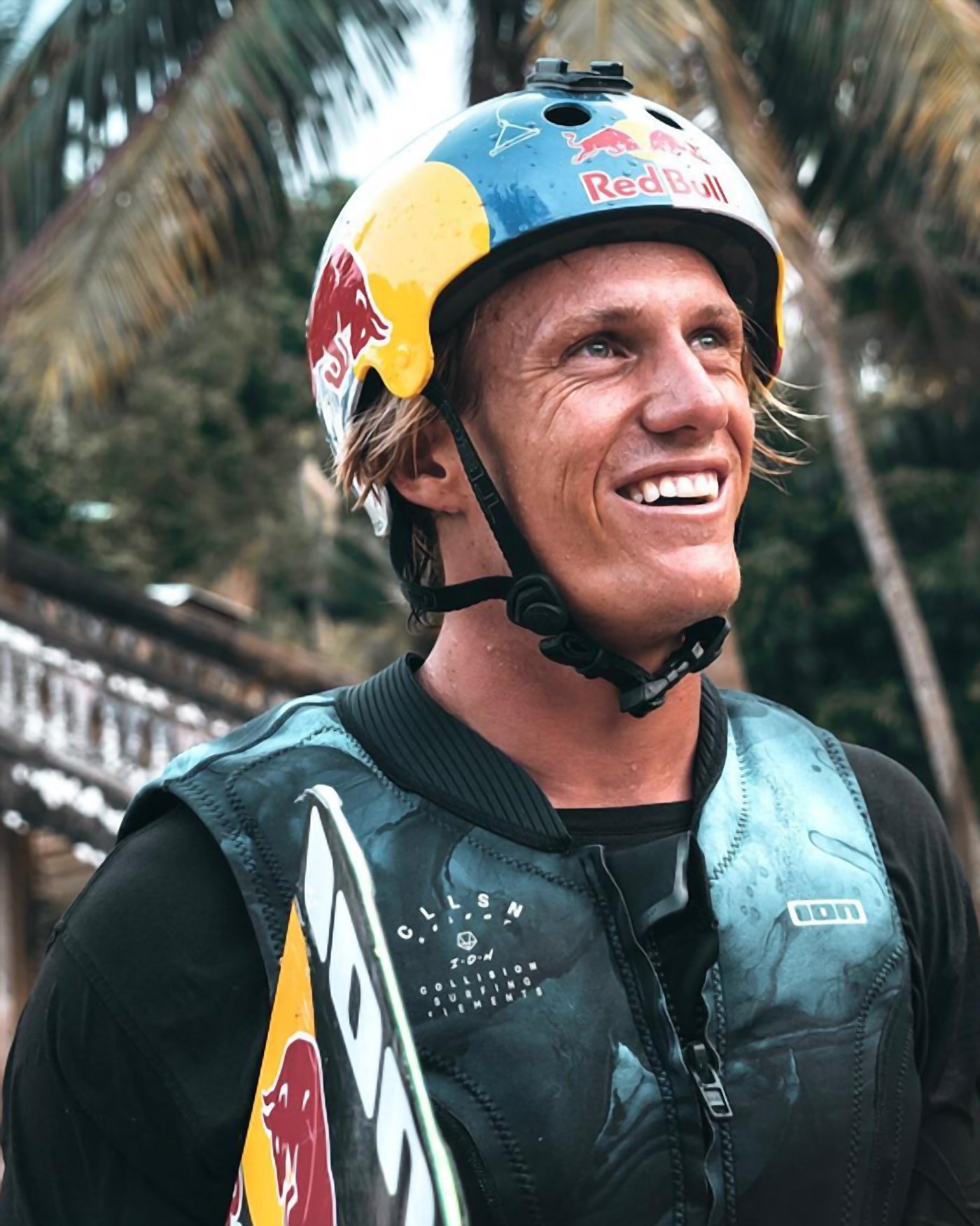 Jobe athlete in a Red Bull helmet, smiling