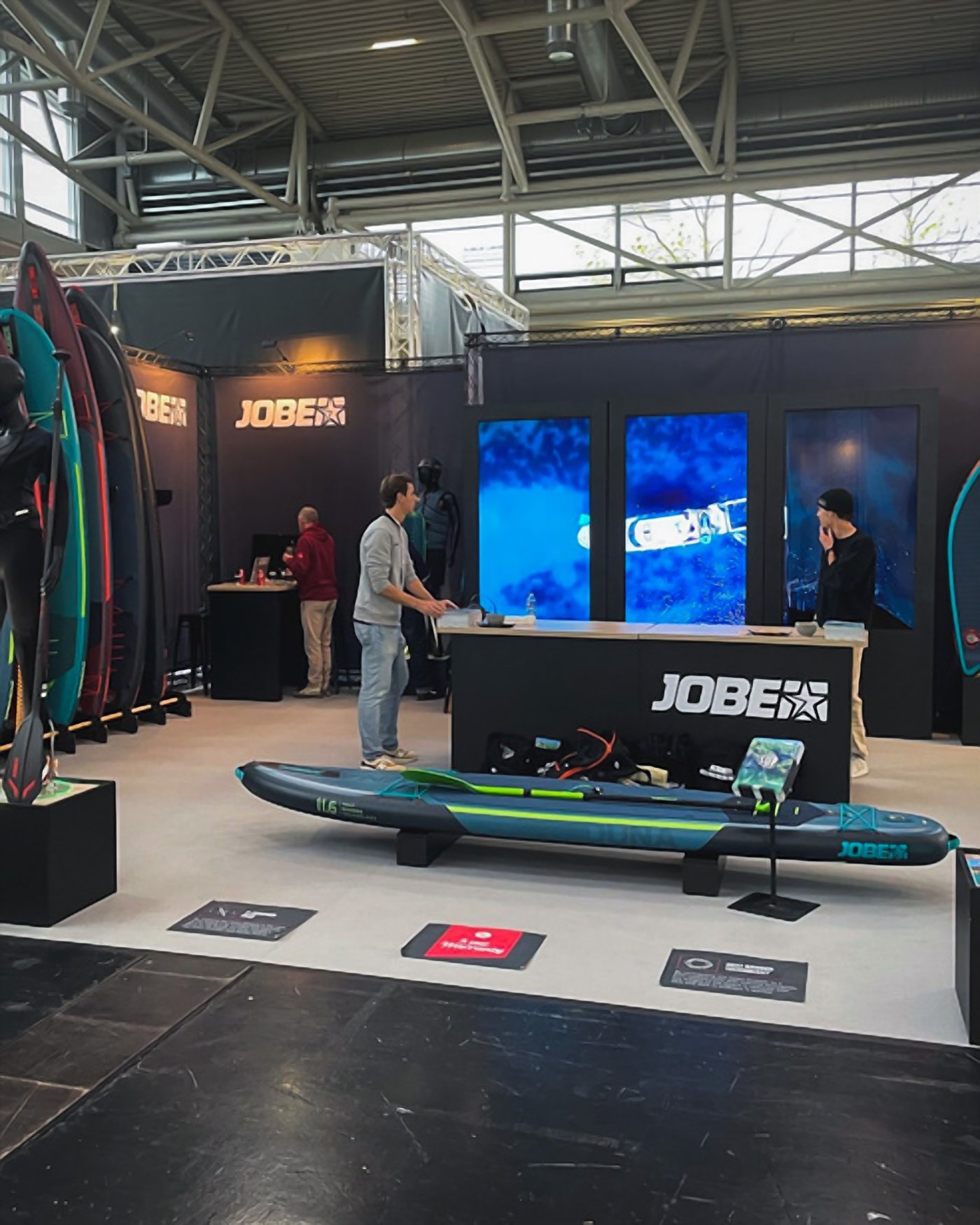 Jobe trade show stand with boards and screens
